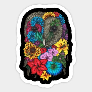 Floral Owl Color Black Background Sticker
